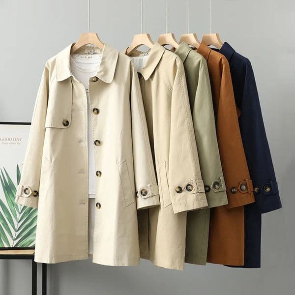 Real S Midlength Trench Coat Women Autumn Winter 2025 Solid SingleBreasted Cotton Windbreaker Female Casual Top Outerwear 251013