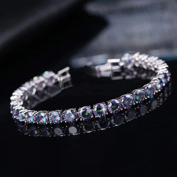 ThreeGraces White Gold Color 6mm Round Shape Fire Mystic Rainbow Cubic Zirconia Bracelet Party Jewelry for Women BR322 251011