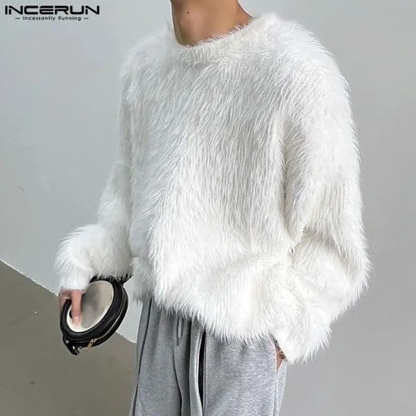 Men Pullovers Solid Color Plush Oneck Long Sleeve Fashion Casual Men Clothing Streetwear Autumn Sweaters S5XL INCERUN 251011
