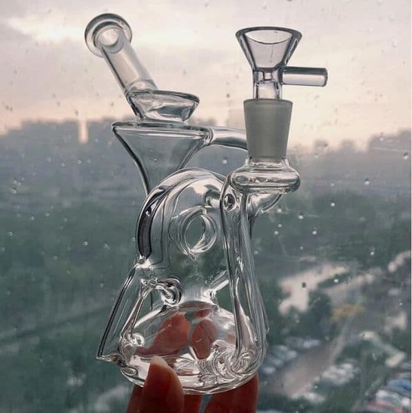 20cm tall Recycler Glass Water Bongs Bubbler Hookahs Thick Smoking Water Pipes Feb Egg bong Oil Accessory Witj 14mm banger