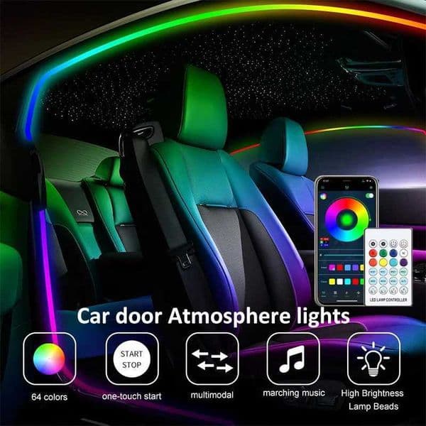 35M Full Color Streamer Car Ambient Lights 64Color Changing Universal LED Interior Strip Hidden Wiring Free Decor Lamp USB Plug X251015