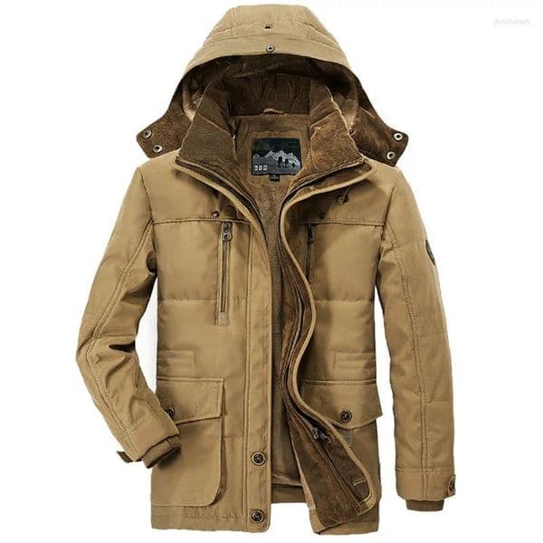 Men's Down Multi Pocket Hooded Thick Warm Windproof Coat Winter Casual Workwear Fashionable Cotton