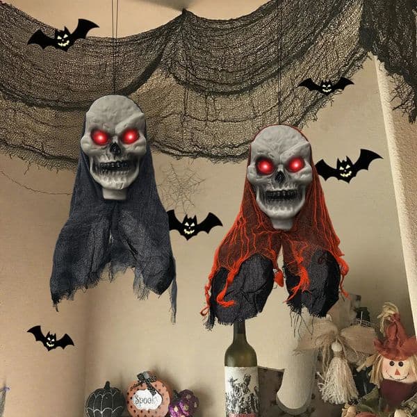 2PCS Halloween Decorations Party Hanging Skull Skeleton Ghost Ornament Horror Props Haunted Home Decoration Halloween Outdoor 251014