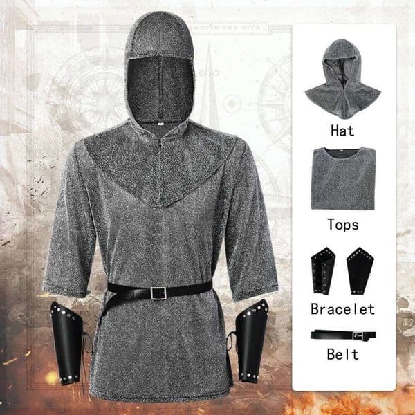 Metallic Chainmail Style Cosplay Shirt Templar Knight Roleplay Medieval Halloween Costume