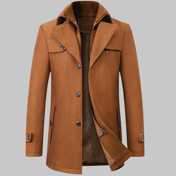 2025 High quality mens wool coat medium length double collar winter plus cotton thickened wool coat mens coat 251013