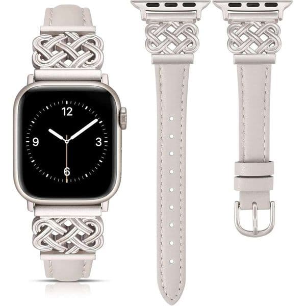 TOYOUTHS Compatible Apple Watch Bands Women 38/40/41/42mm Dressy Slim Leather Strap with Designer Celtic Knot Interlock Buckle Bracelet for iWatch Series 11 10