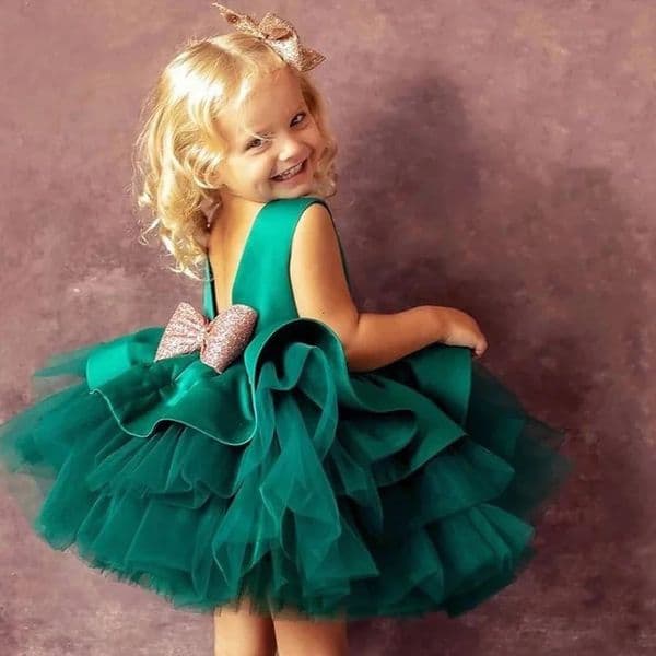 Bow Cute Girls Christmas Party Princess Dresses Backless Elegant Kids Wedding Birthday Gala Dress Green Xmas Evening Ball Gown 251014