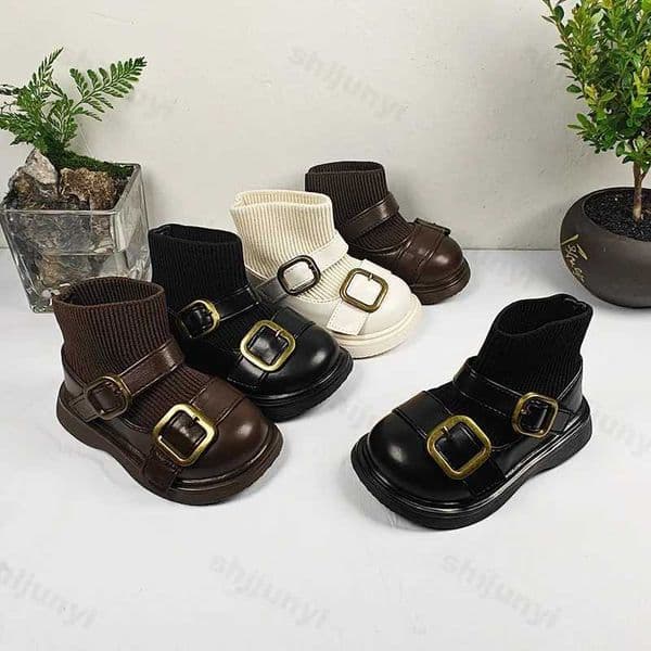 Girl Elastic Sock Boots 2025 Autumn Fashion Soft Sole Children Shoes Nonslip Versatile Princess Leather Shoes Kids Casual ShoesT251015