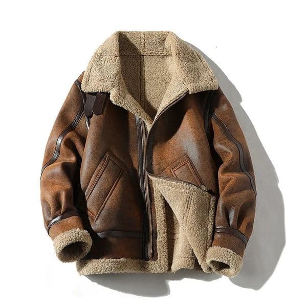 Mens Retro Suede Lambhair Jacket Thick Winter Fur Large Size Motorcycle Leather Coat Trendy 251013