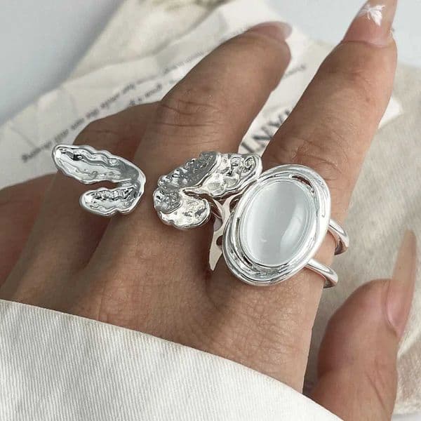 925 Sterling Silver Rings For Women Geometric Fine Jewelry Finger Adjustable Simple Wide Diamond Ring For Party Birtay GiftXJ251015