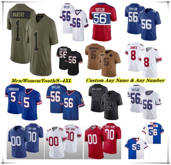 Malik Nabers Football Jersey Jaxson Dart Russell Wilson Cam Skattebo Brian Burns Wan'Dale Robinson Darius Slayton Theo Johnson Dexter Lawrence II Kayvon Thibodeaux