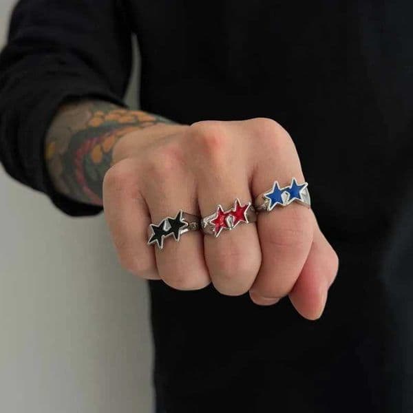 Vintage Black Drip Oil Pentagram Star Open Rings for Women Men Hip Hop Rock Metal Star Adjustable Couple Rings JewelryXJ251015