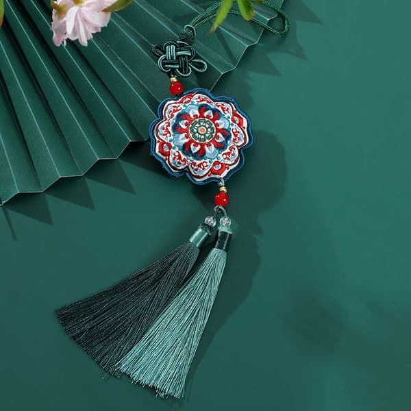 Scented Embroidered Pendants Set: Two Pack of Decorative Charms Ideal for Cars, Bags, Festive Gifting