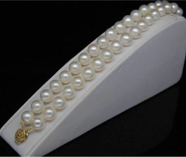 Jewelry Pearl Bracelet DOUBLE STRANDS SOUTH SEA AAA 8-9MM WHITE PEARL BRACELET 7.5-8 " 14K GOLD CLASP
