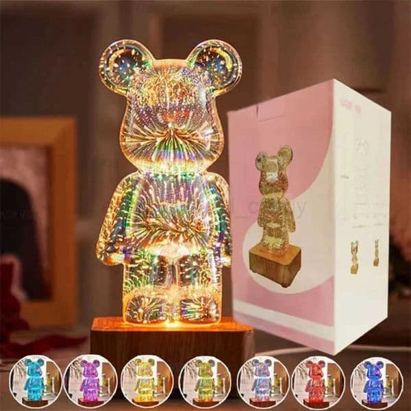 LED Night Light 3D Fireworks Bear Projection Colorful USB Atmosphere Dimming Living Decorative Decor Room Glass Fireworks Z251015