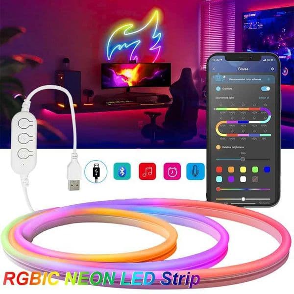 Colorful Running Lantern Strip USB RGBIC Neon LED Strip Light Bluetooth APP Control Music Sync Silicone Neon Lamp Tape for Room X251015
