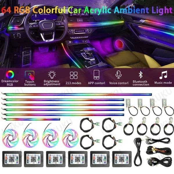 22 In1 Car Acrylic LED Ambient Lamps Universal Colorful Atmosphere Lights Auto Interior Neon Strip App Control 64 RGB Lighting X251015