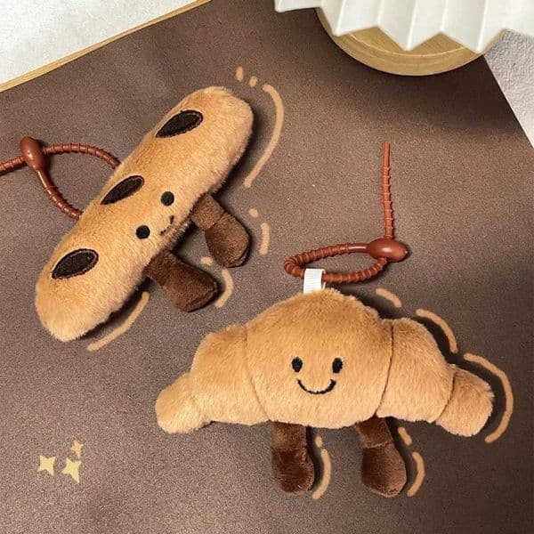 Cute Food Plush Keychain Hanging Accessories Croissant Baguette Pretzel Bread Collection Decorative Anime Keychain Gift for KidsXJ251015