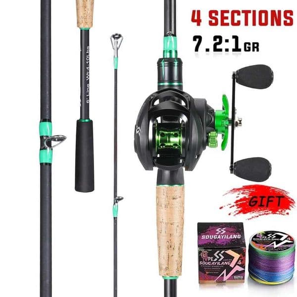 Sougayilang Fishing Rod Reel Kit 1821m Caon Fiber Casting Rod and 721 Gear Ratio Baitcasting Reel Max Drag 10kg for Bass Y251014