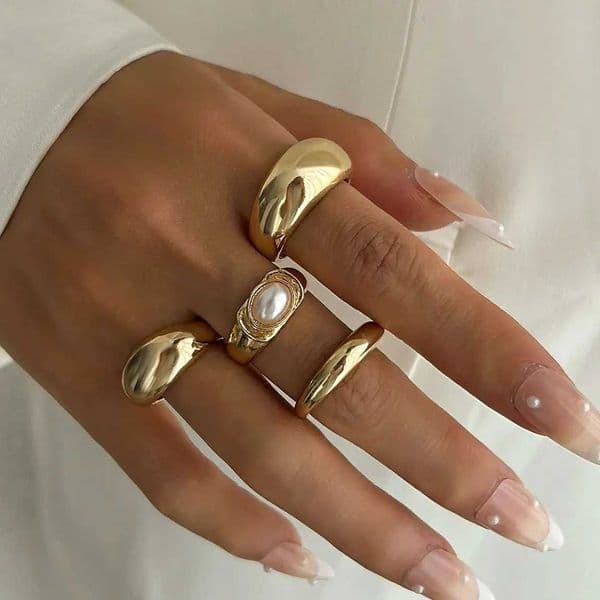 KunJoe 4 Pcs Elegant Gold Color Smooth Chunky Open Rings Set for Women Minimalist Adjustable Finger Joint Ring Fashion JewelryXJ251015