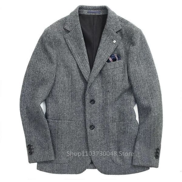 Gray Wool Tweed Winter Suit Blazer Single Breasted Suit Jacket Formal Fashion Notch Lapel Herringbone Coat for WeddingBusiness 251010