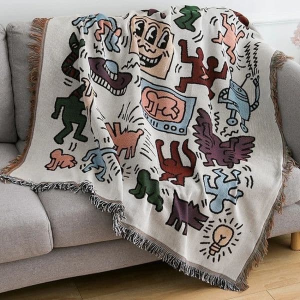 Textile City Puzzle Throwing Blanket Jacquard Weaving Graffiti Home Decoration Tassel Tapestry Picnic Blanket Moisture proof 251014
