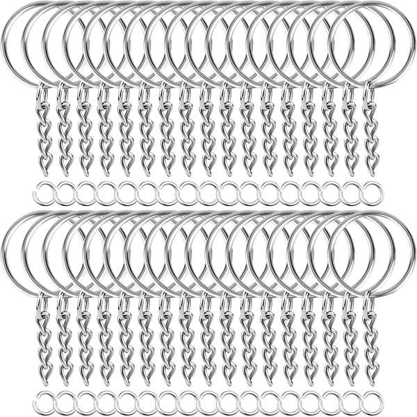 50PCS Stainless Steel Metal Blank Keyring Keychain Split Rings with Chain Climbing Buckles Carabiner Accessories 251013