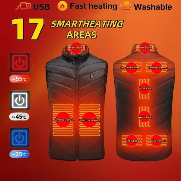 17Areas Heating Vest Men Winter USB Smart Temperature Control Jacket Selfheating Clothes Women Snow Lightweight Sleeveless Coat 251011