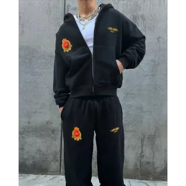 Hoodie Men American Hip Hop Casual Sweatshirt Harajuku Retro Fashion Street Clothing Pants Classic Letter Print Zipper Set 251014