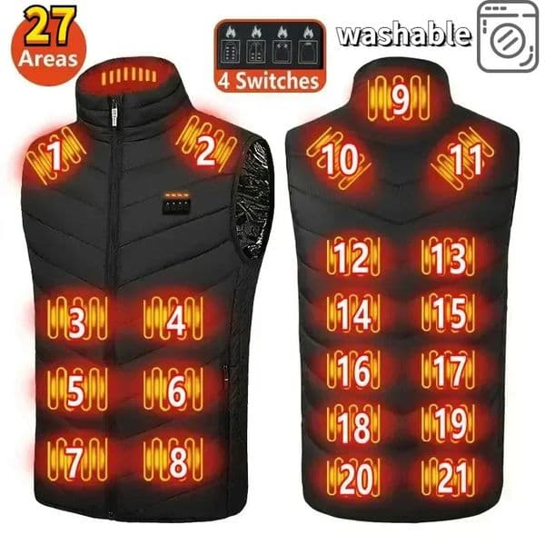 27 Areas Heated Vest Jacket Usb Men Winter Electrically Heated Thermal Waistcoat Heating Clothing Ski Warm Sleeveless Jacket 251013