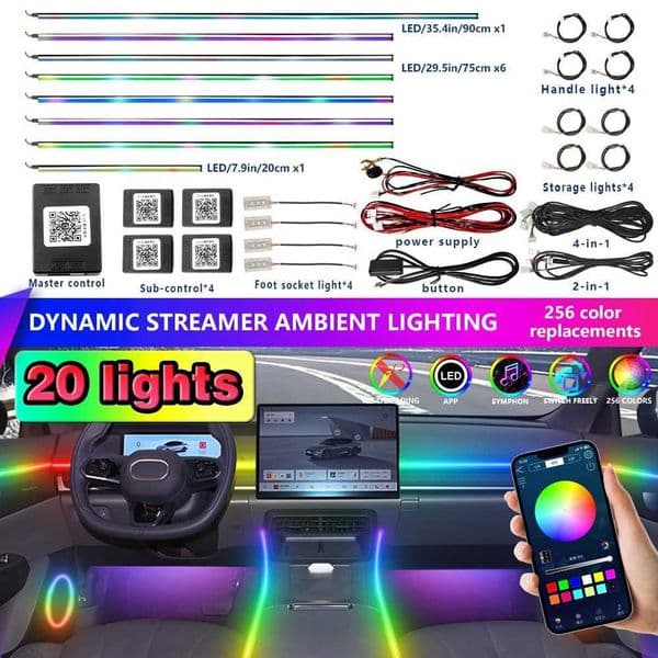 FILIPLI Cyberpunk Car Acrylic Ambient Lights 64 RGB Bluetooth Controlled Music Sync Interior Lights Strip With APP Control X251015