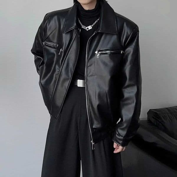 Casual Loose Mens PU Leather Jacket Motorcycle Style Fashionable Spring Autumn Outerwear Comfortable Fit Mens Coat W251015