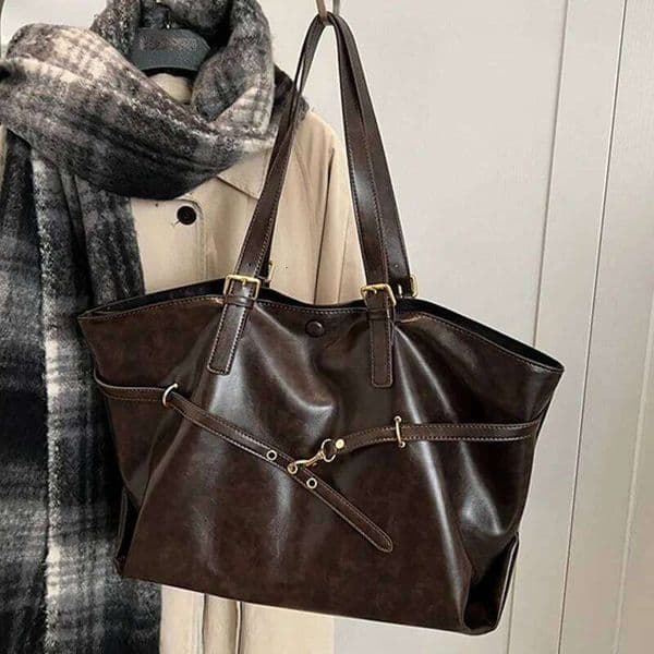 2025 Autumn Winter Women's Vintage Tote Bag Large Capacity PU Leather Handbags Fashion Carry Bags Y2k Casual Shoulder Purses