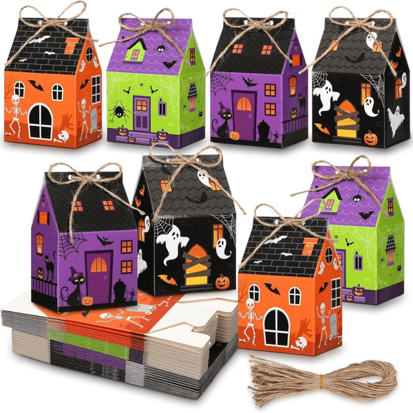 Halloween Candy Treat Boxes Castle House Mini Halloween Party Favor Box Small Paperboard Gift Container for Holiday Party Treat Cookie Goodie Snack Gift Packaging