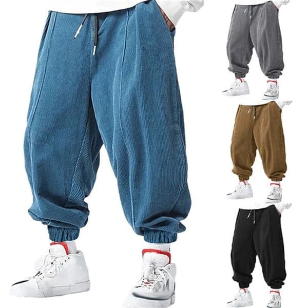 Fall Mens Casual Loose Drawstring Pants Fashion HighEnd HipHop Style Premium Corduroy Trendy Cuffed Pants 251013