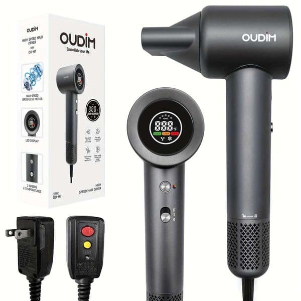 Dryer, High Speed 110000rpm with Powerful Brushless Motor, 1600W, LED Display, 2 Speed/Cold Settings, Quiet Operation, Ionic Blow Dryer Women, Holiday