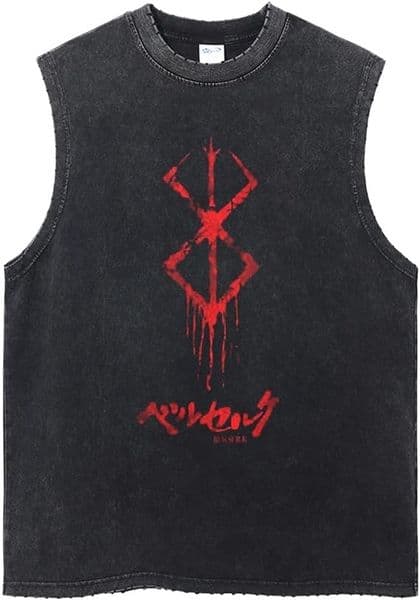 Men's Summer Vest - Sword Art Online Anime Print Streetwear Cotton Vest Men's Washed Vintage Sleeveless T-Shirt - TT8508