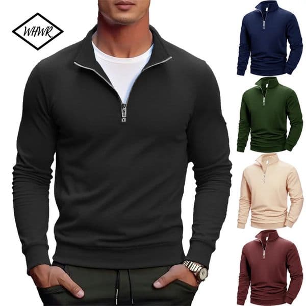 Autumn Mens Quarter Zip Up Sweatshirts Slim Fit Lightweight Outdoor Mock Neck Pullover Sweaters Half Turtleneck Knit Streetwear 251015