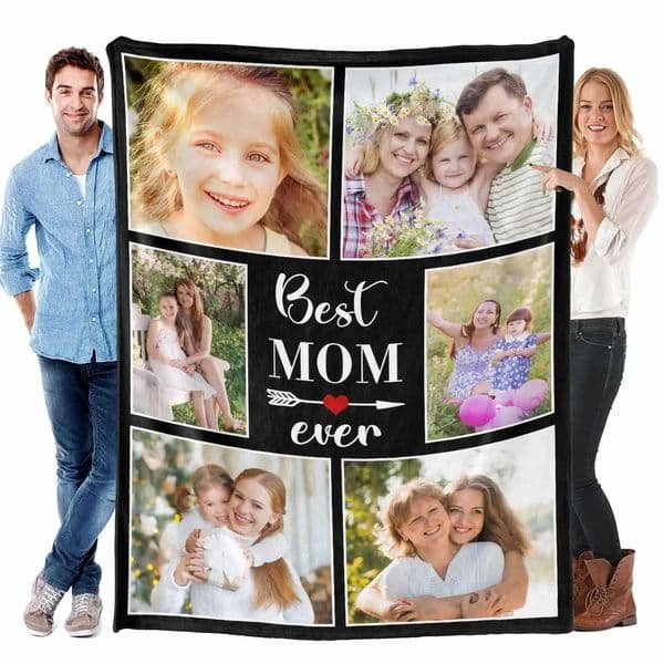 Blanket Custom Fleece Throw with 6 Photos Customized Mothers Day Birthday Gifts for Mom from Daughter Son Best Mom Ever Blankets W251016