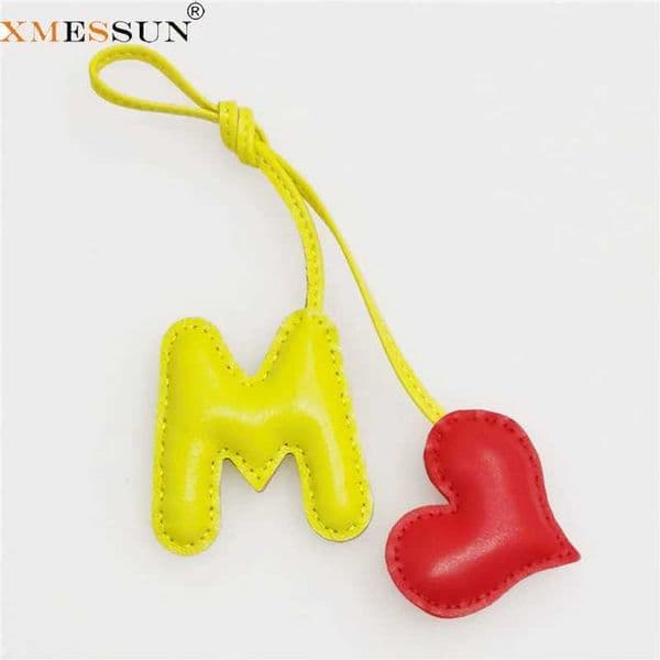 New English Letters M And Heart Charm Accessories 2025 Fashion Genuine Leather Character Alphabet Keychain Pendant Bag