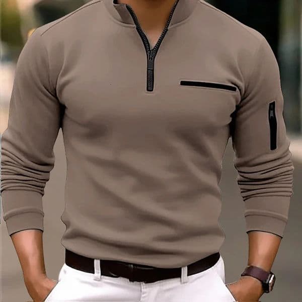 Spring Fashion Zipper Polo Shirts Casual Solid Color ONeck Tees Pullover Fashion Men Clothing Long Sleeve 251016