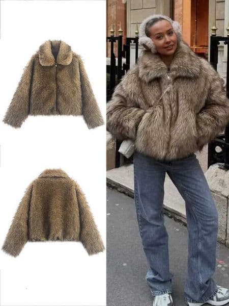 HH 2025 Women Winter Warm Faux Fur Coats Lapel Long Sleeve Zipper Jacket Female Fashion High Street Short Coat Outerwear W251016