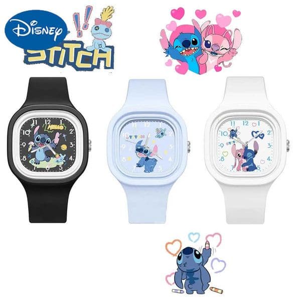 Disney Stitch Cartoon Childrens Watch for Boys and Girls Square Silicone Strap Quartz Wrist Watch Birthday Gift H251016