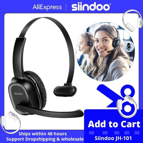 Siindoo JH101 Wireless Call Center Headset with Mic Noise Canceling Headphones with 50H Talking Time For Office Work Video 251013