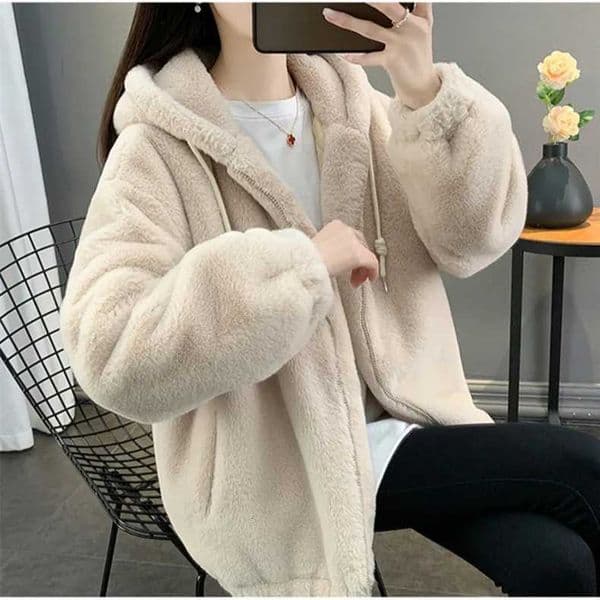 Faux Fur Coats Women Mid Length Jackets Hooded Coat Thick Warm Y2k Streetwear Jacket Zipper Casual Loose Outerwear Autumn Winter W251016