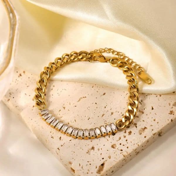 Stainless Steel White Zircon Cuban Chain Bracelet for Women Gold Color Hip Hop Punk Hand Chain Trendy Jewelry Gift In 251011