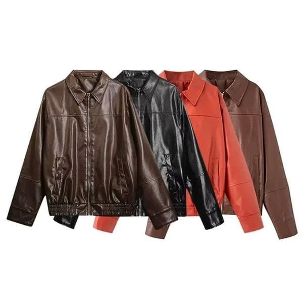 CrossBorder Womens Pilot Jacket Coat Leather Autumn Winter Style Loose Fit Full Sleeve Flip Collar from China 251013