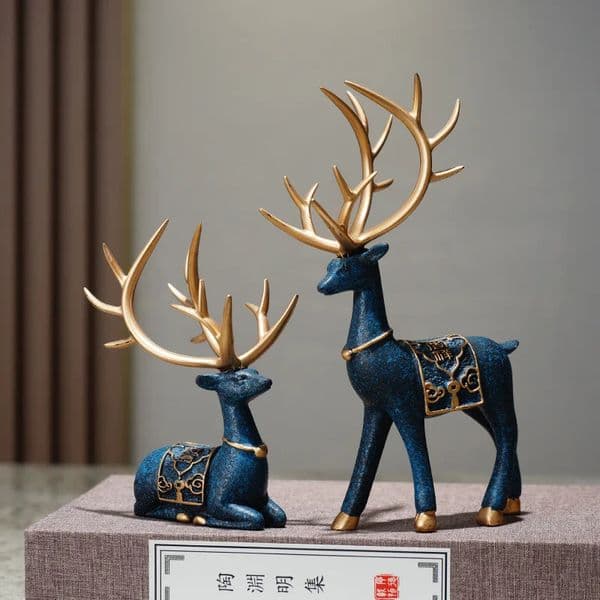 2PcsSet Resin Deer Figurine Elk Statue Reindeer Cute Deer Sculpture Christmas Home Desktop Car Dashboard Decoration Craft Gift 251015