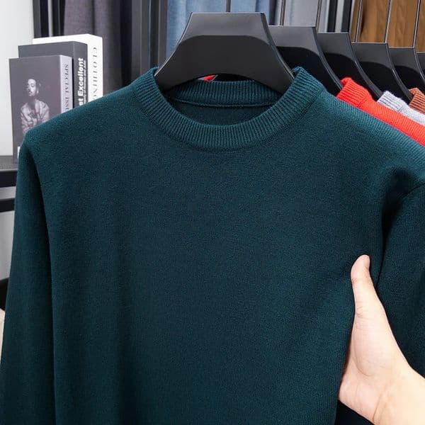 2025 AutumnWinter Thick Sweater Mens Round Neck Knitted Wool Warm and Versatile Casual Bottom 251010
