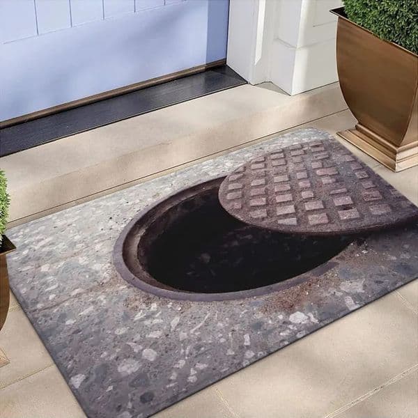 3D Illusion Manhole Cover Sewer Ladder Door Mat Realistic Nonslip Carpet Rug for Indoor Outdoor Entryway Home Decoration 251015